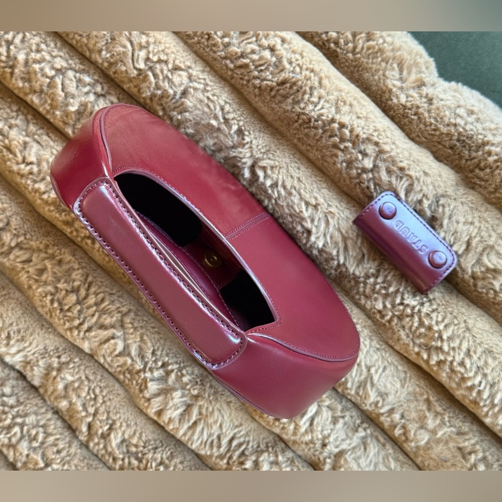 STAUD Moon Mini Split Leather Crossbody Bag Bordeaux - Picture 8 of 17